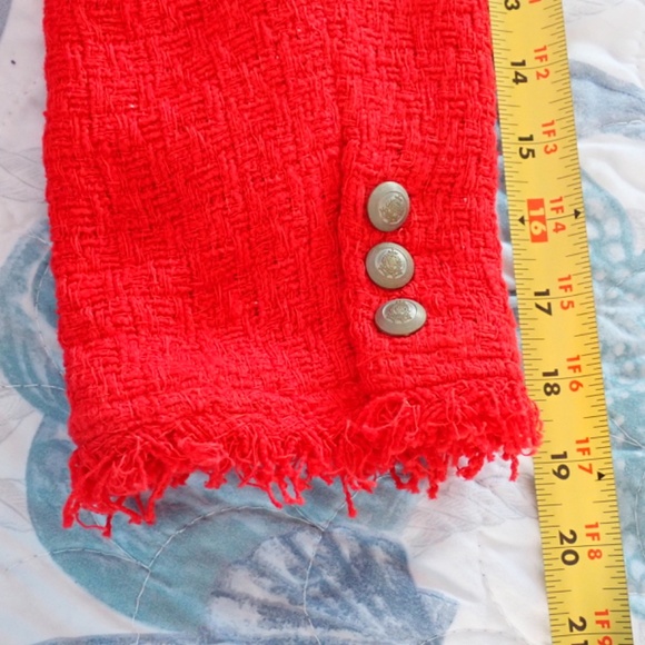 WD.NY Women's Christmas Red Fringe Blazer Size Small Open Front Cardigan Jacket - Picture 7 of 12